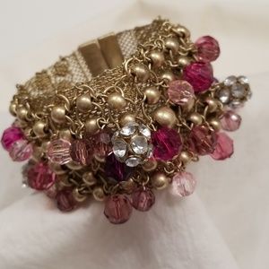 Bracelet pink, purple, rhinestone and gold